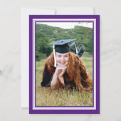 紫と白の写真卒業パーティー 招待状 (正面)