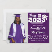 紫と白の写真卒業パーティー 招待状 (正面)