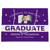 紫と白の卒業写真カスタム ラージペーパーバッグ (正面)