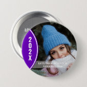 紫と白の卒業写真ボタン 缶バッジ (正面&裏面)