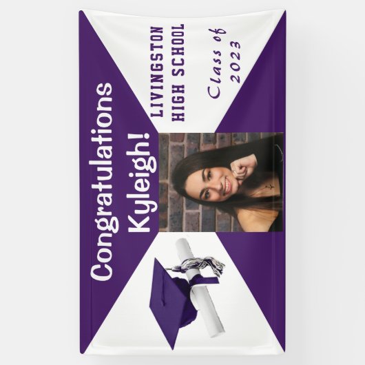 紫と白の卒業写真 横断幕 (縦)
