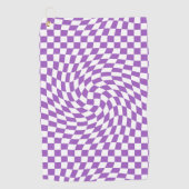 紫と白の反ったチェッ市松模様にカーボード ゴルフタオル (正面)