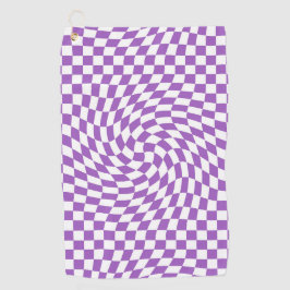 紫と白の反ったチェッ市松模様にカーボード ゴルフタオル
