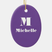 紫と白の名前イニシャル文字の無地の色 セラミックオーナメント (裏面)