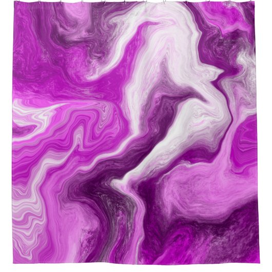 紫と白の大理石の渦巻き流体アート シャワーカーテン (正面)