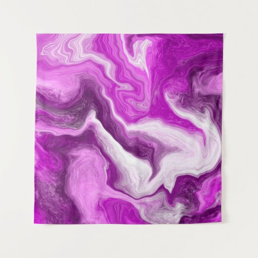 紫と白の大理石の渦巻き流体アート タペストリー (正面(横))