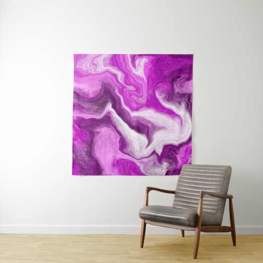紫と白の大理石の渦巻き流体アート タペストリー (インサイチュ(横))