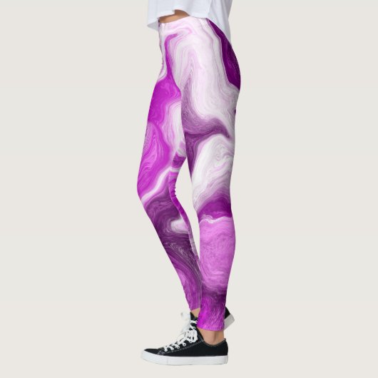 紫と白の大理石の渦巻き流体アート レギンス (左)