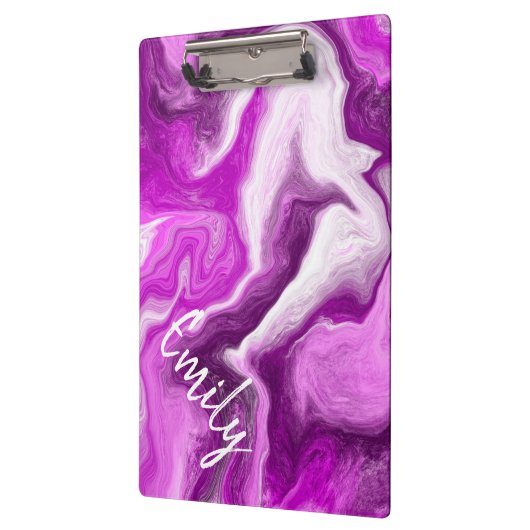 紫と白の大理石の渦巻パーソナライズされたき クリップボード (左)