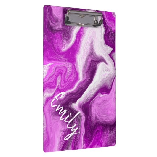 紫と白の大理石の渦巻パーソナライズされたき クリップボード (右)