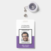 紫と白の学校の写真先生 バッジ (正面（伸縮クリップ）)