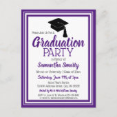 紫と白の学校の色のグラードパーティー インビテーションポストカード (正面)