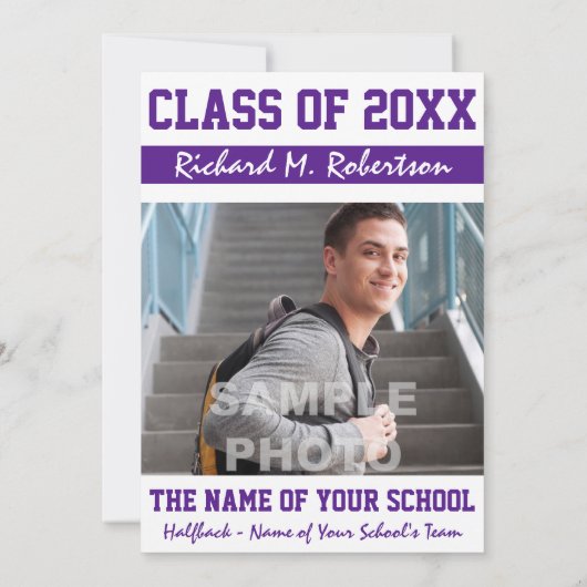 紫と白の学生アスリート卒業パーティー 招待状 (裏面)