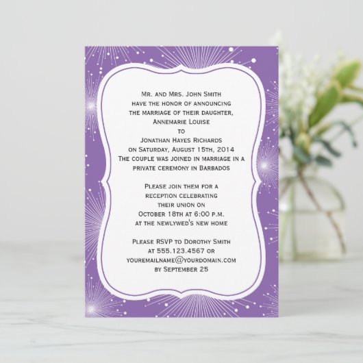 紫と白の日が差すこと披露宴のみ 招待状 (スタンド正面)