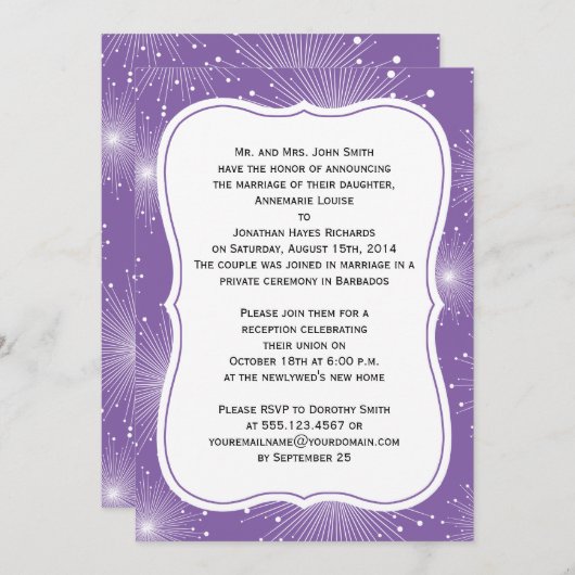 紫と白の日が差すこと披露宴のみ 招待状 (正面/裏面)