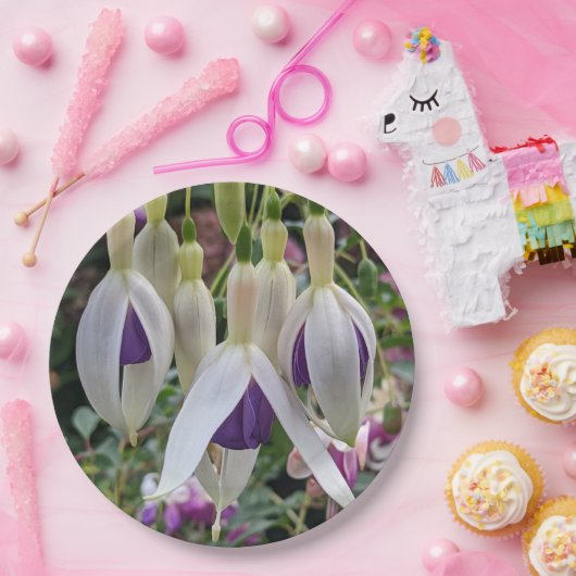 紫と白の明るい赤紫色フローラ ペーパープレート (パーティー)