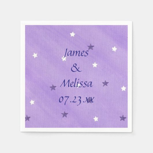 紫と白の星のナプキパーソナライズされたンス スタンダードカクテルナプキン (正面)