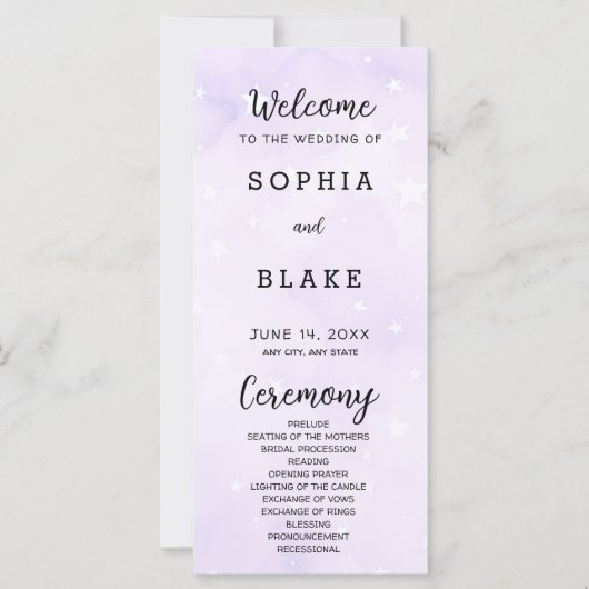 紫と白の星の天空結婚式 プログラム (正面)