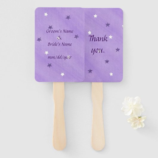 紫と白の星の手結婚のファン ハンドファン (正面&裏面)