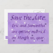 紫と白の星の日付を保存はがき 案内ポストカード (正面/裏面)