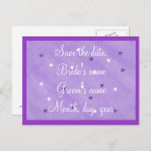 紫と白の星の日付を保存はがき 案内ポストカード (正面/裏面)