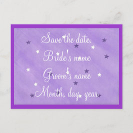 紫と白の星の日付を保存はがき 案内ポストカード