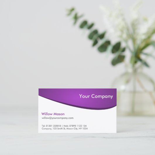 紫と白の曲線、プロフェッショナル名刺 名刺 (スタンド正面)