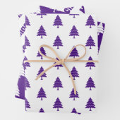 紫と白の木メリークリスマスの休日 ラッピングペーパーシート (インサイチュ)