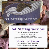 紫と白の枕に横たわるチョコレートラボ 名刺