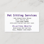 紫と白の枕に横たわるチョコレートラボ 名刺 (裏面)