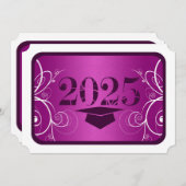 紫と白の枠卒業パーティー 招待状 (正面/裏面)