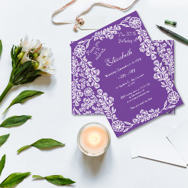 紫と白の植物学フローラ30th Birthday 招待状