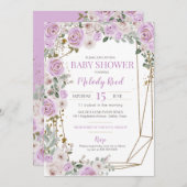 紫と白の水の色の花ガールベビーシャワー 招待状 (正面/裏面)