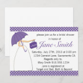 紫と白の水玉模様ブライダルシャワー 招待状 (正面/裏面)