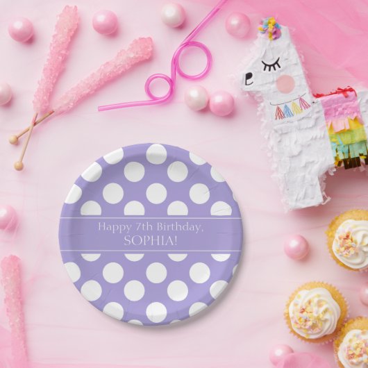 紫と白の水玉模様紙プレート ペーパープレート (パーティー)