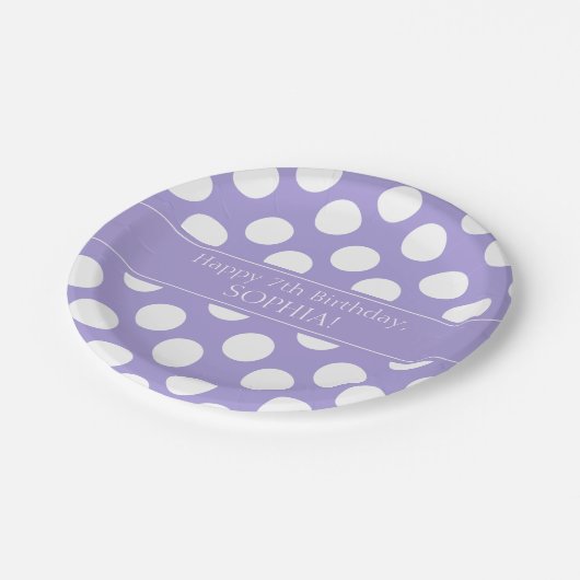 紫と白の水玉模様紙プレート ペーパープレート (アングル)