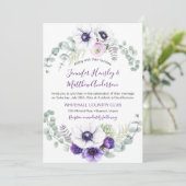 紫と白の水色のフローラ結婚の | 招待状 (スタンド正面)