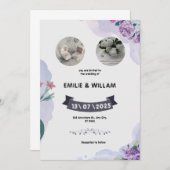 紫と白の水色の結婚式招待状 招待状 (正面/裏面)