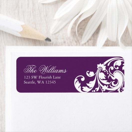 紫と白の渦巻きフローリッシュ差出人住所 ラベル (インサイチュ)