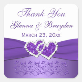 紫と白の結合ハート結婚のステッカー スクエアシール