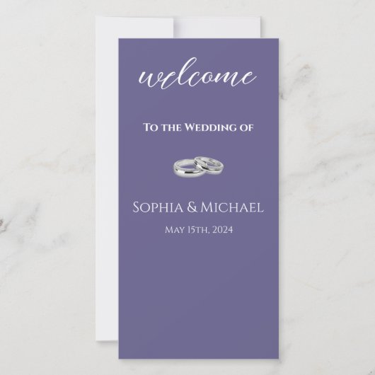 紫と白の結婚リングや輪-結婚式 プログラム (正面)