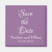 紫と白の結婚式の日付を保存 マグネット (正面)
