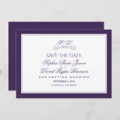 紫と白の縁ど夕べ結婚の セーブザデート (正面/裏面)
