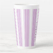 紫と白の縦のストライプ名前をカスタムする カフェラテマグ (正面)