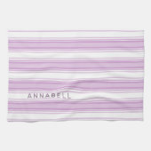 紫と白の縦のストライプ名前をカスタムする キッチンタオル (横)