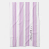 紫と白の縦のストライプ名前をカスタムする キッチンタオル (縦)