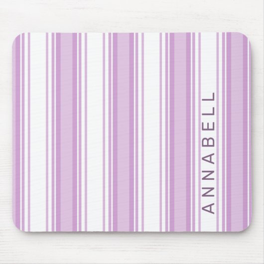紫と白の縦のストライプ名前をカスタムする マウスパッド (正面)