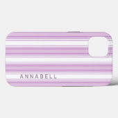 紫と白の縦のストライプ名前をカスタムする Case-Mate iPhoneケース (裏面 (横))