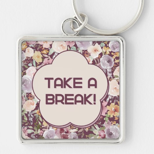 紫と白の美的な花 キーホルダー (正面)