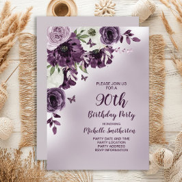 紫と白の花と蝶 90歳の誕生日 招待状